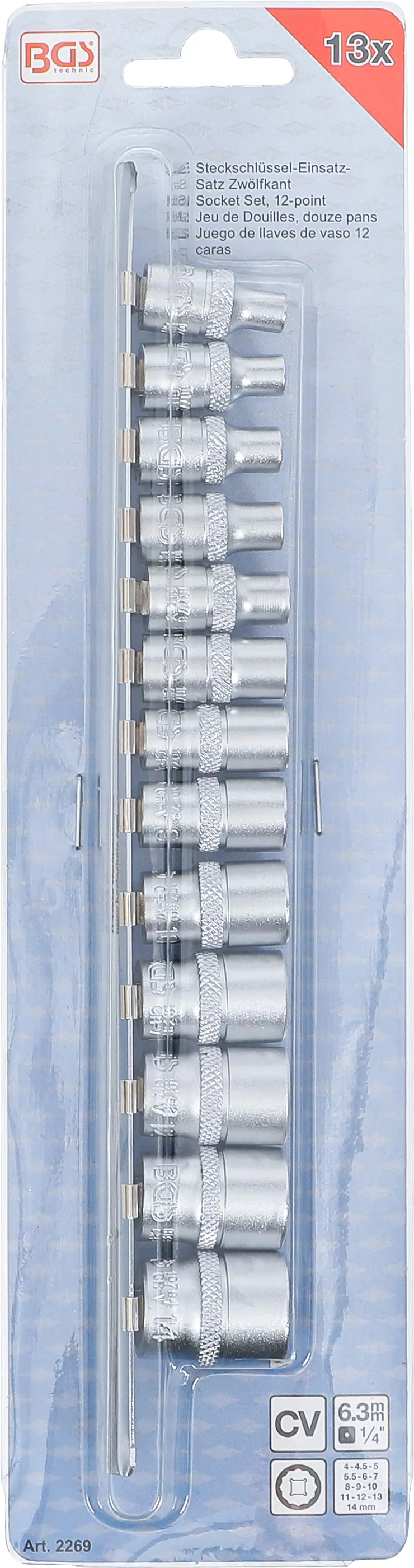 Steckschlüssel-Einsatz-Satz Zwölfkant | Antrieb Innenvierkant 6,3 mm (1/4") | SW 4 - 14 mm | 13-tlg.