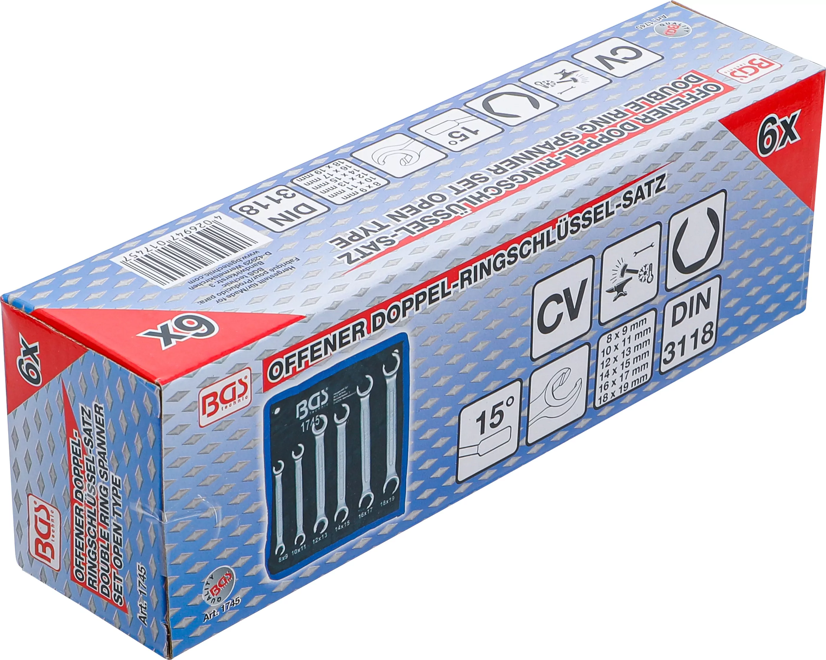 Offener Doppel-Ringschlüssel-Satz | SW 8 x 9 - 18 x 19 mm | 6-tlg.