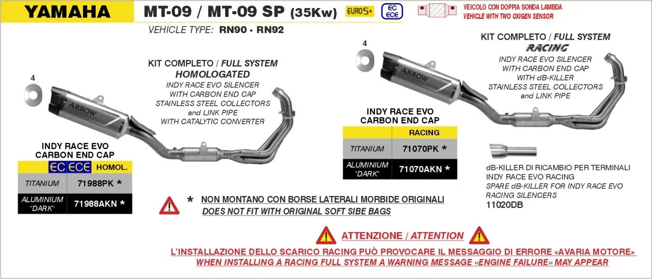 ARROW Indy Race EVO Yamaha MT-09 / MT-09 SP (35Kw) 2024/2025