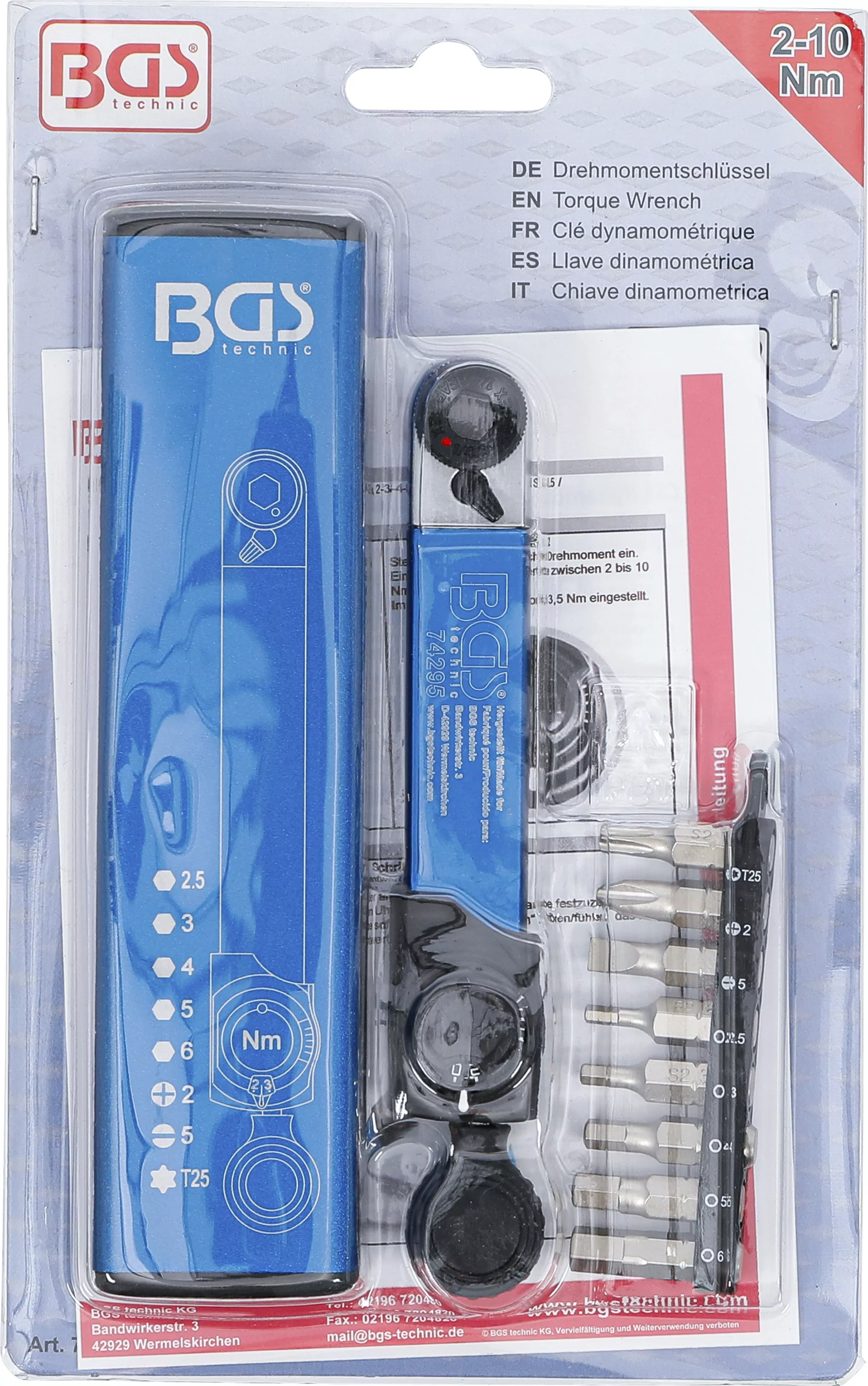 Drehmomentschlüssel | Abtrieb Innensechskant 6,3 mm (1/4") | 2 - 10 Nm | mit Bit-Satz | 9-tlg.