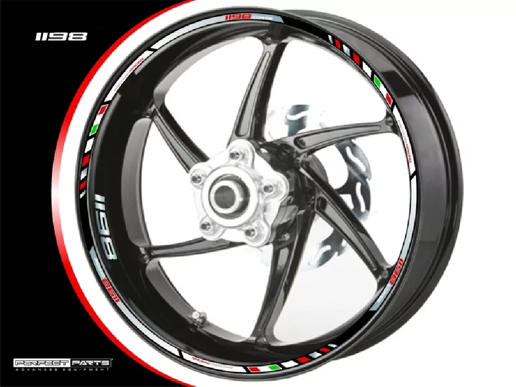 Felgenrandaufkleber für Ducati 1198 chrom-weiß-rot