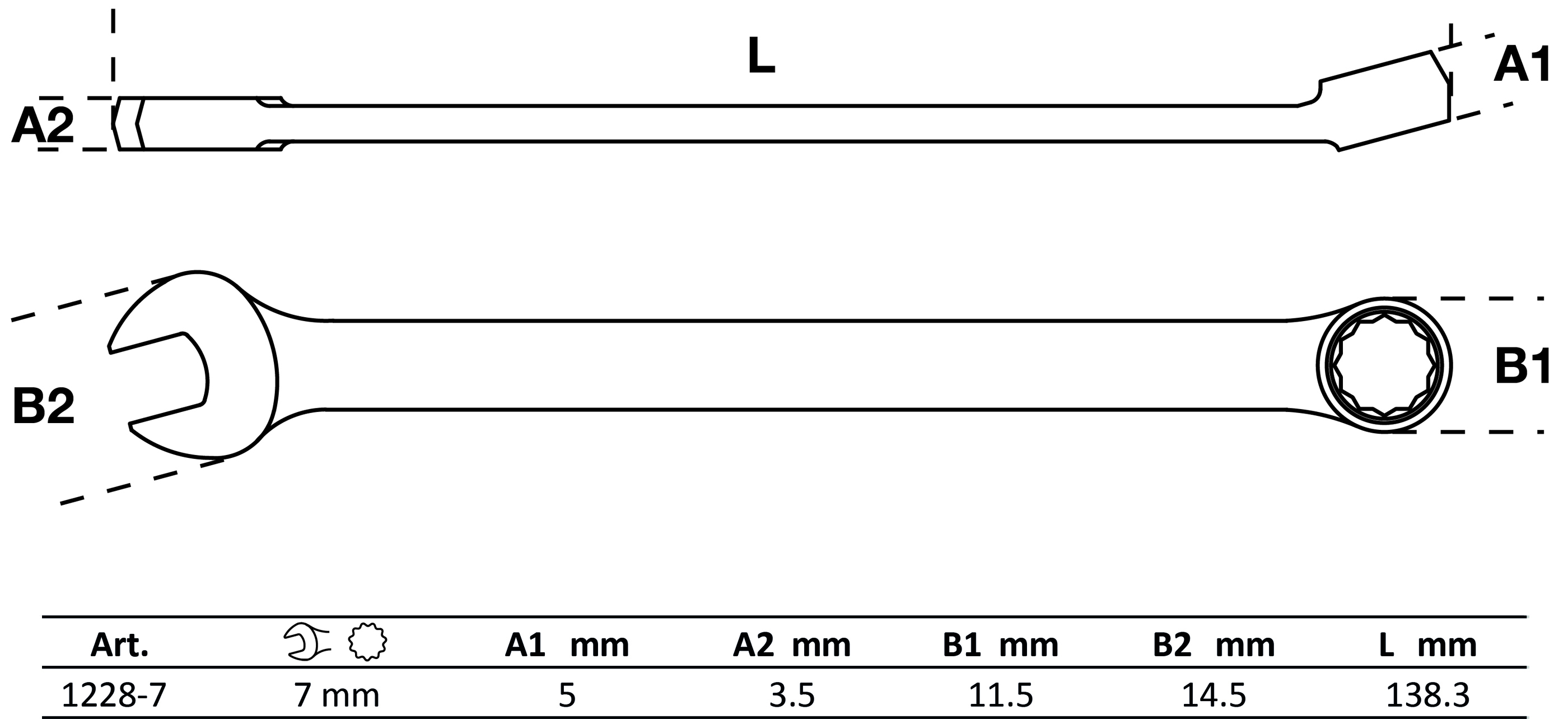 Maul-Ringschlüssel | extra lang | SW 7 mm