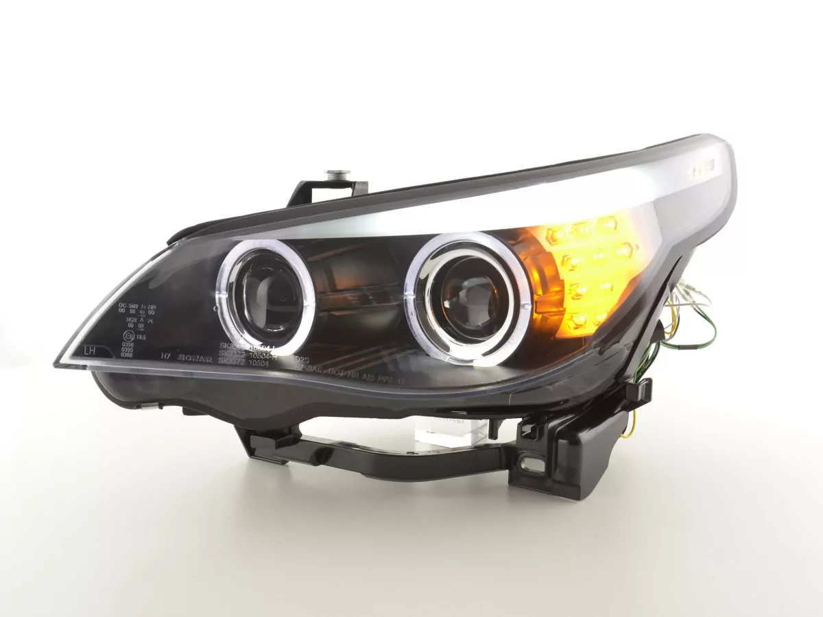 Scheinwerfer Set Xenon Angel Eyes LED BMW 5er E60/E61 Bj. 05-08 schwarz für Rechtslenker