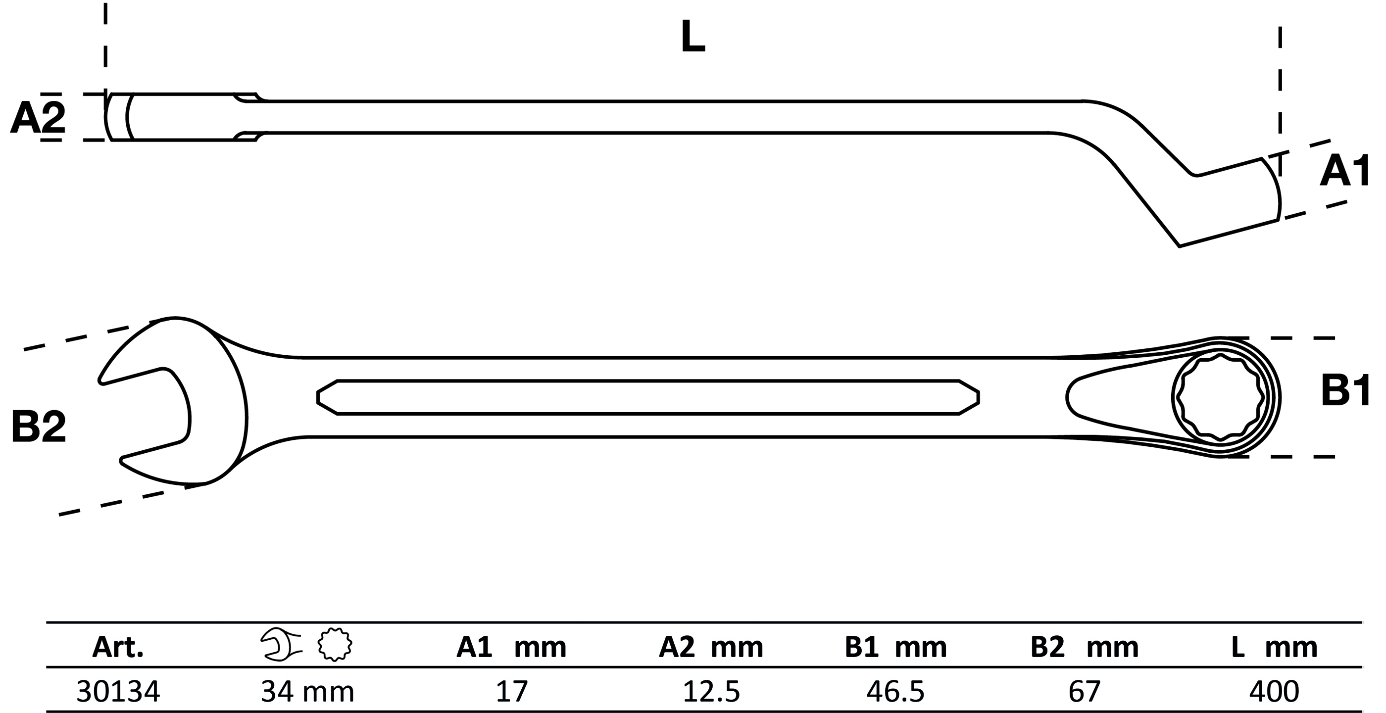 Maul-Ringschlüssel, gekröpft | SW 34 mm