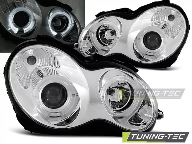 Headlights Angel Eyes Chrome Fits Mercedes W203 C-Klasse 07.00-03.04