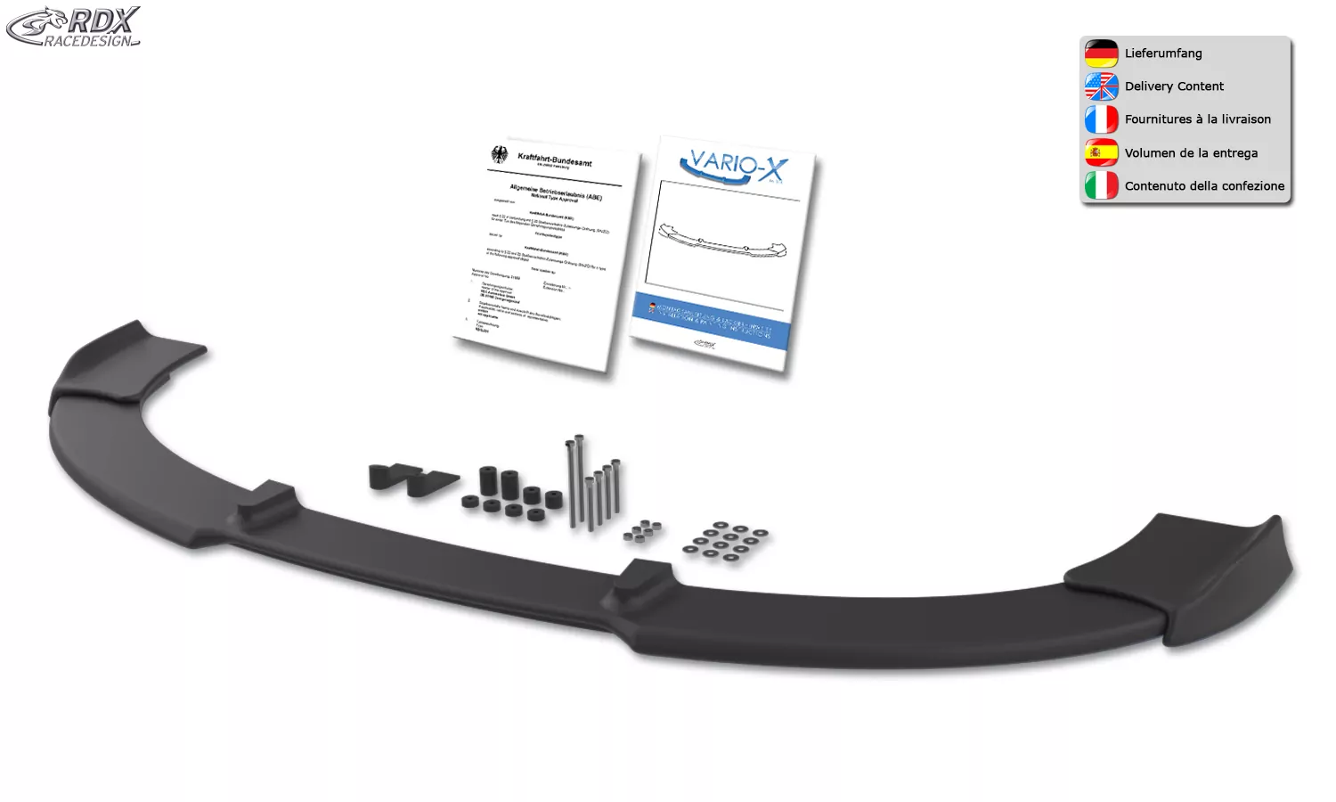 RDX Frontspoiler VARIO-X für SEAT Ibiza 6J, 6J SC & 6J ST Facelift 04/2012+ (nicht FR) Frontlippe Front Ansatz Vorne Spoilerlippe