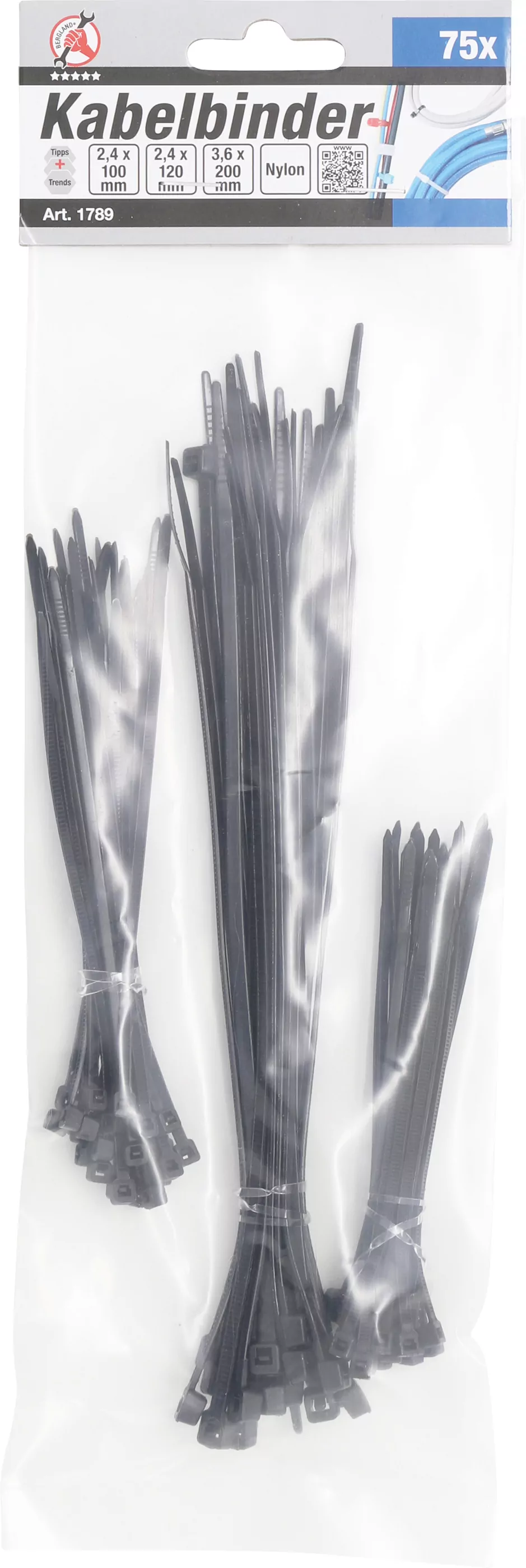 Kabelbinder-Sortiment | schwarz | 100 - 200 mm | 75-tlg.