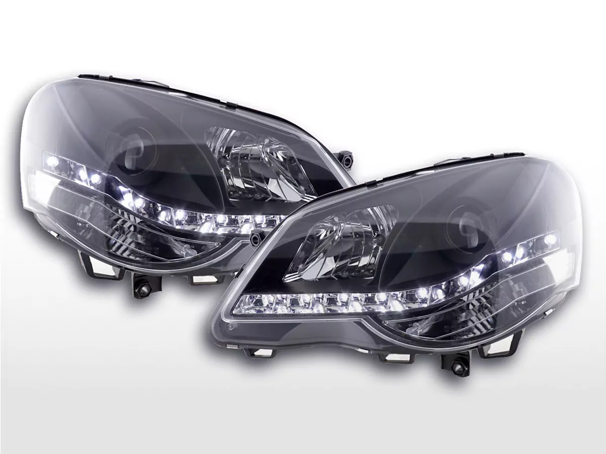 Scheinwerfer Set Daylight LED TFL-Optik VW Polo Typ 9N3 Bj. 05-09 schwarz für Rechtslenker