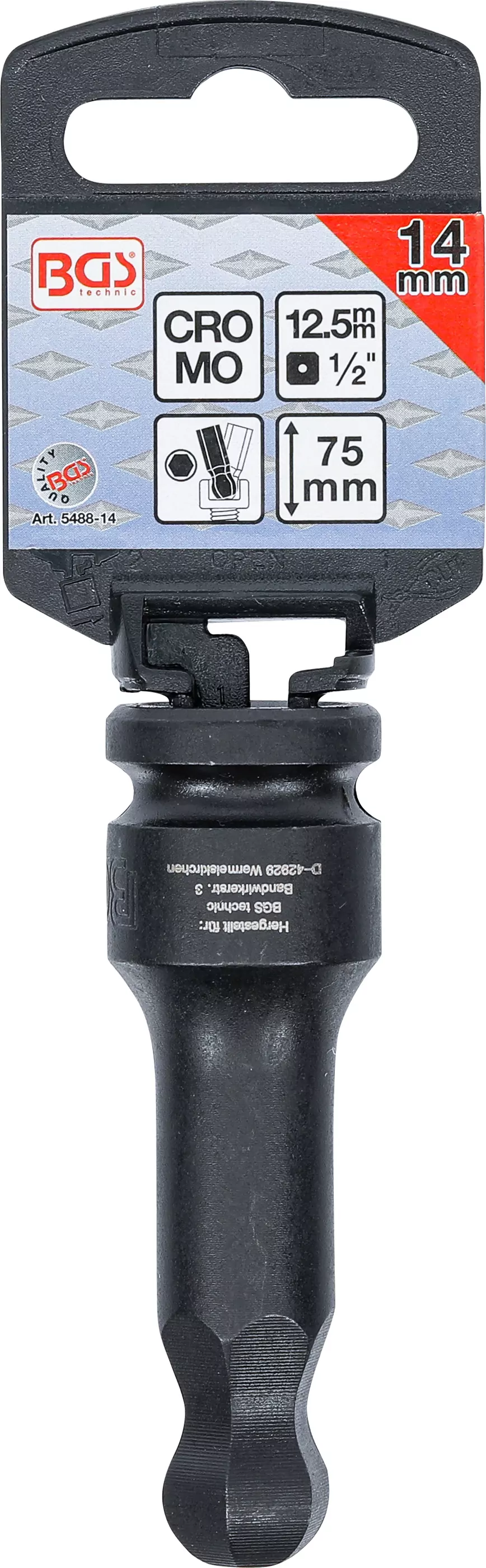 Kraft-Bit-Einsatz | Länge 75 mm | Antrieb Innenvierkant 12,5 mm (1/2") | Innensechskant mit Kugelkopf 14 mm