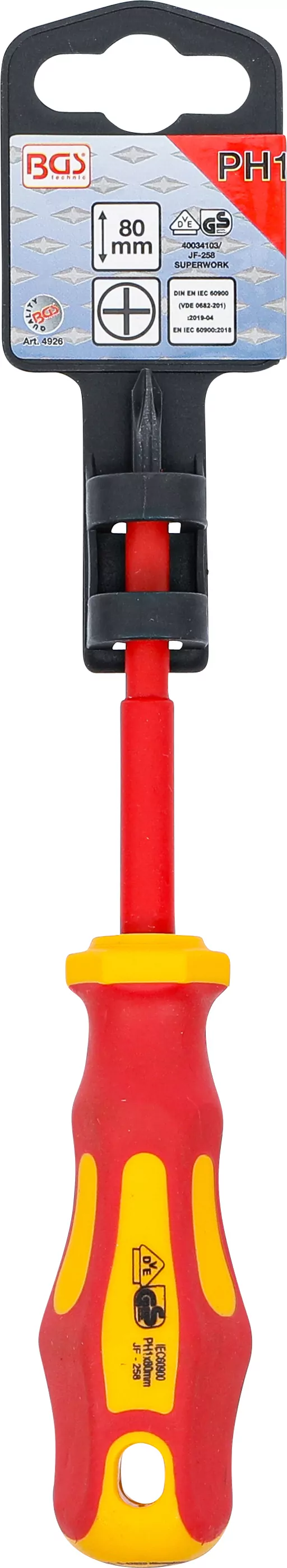VDE-Schraubendreher | Kreuzschlitz PH1 | Klingenlänge 80 mm