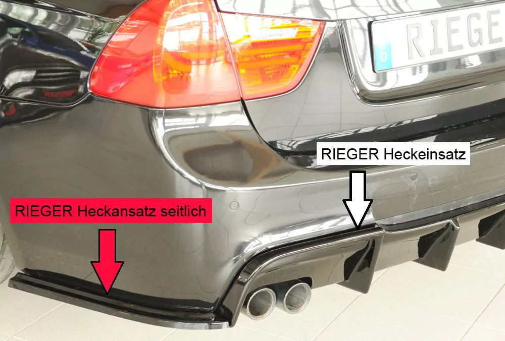 Rieger Heckschürzenansatz seitlich links glanz schwarz für BMW 3er E91 Touring 09.08- (ab Facelift) LCI