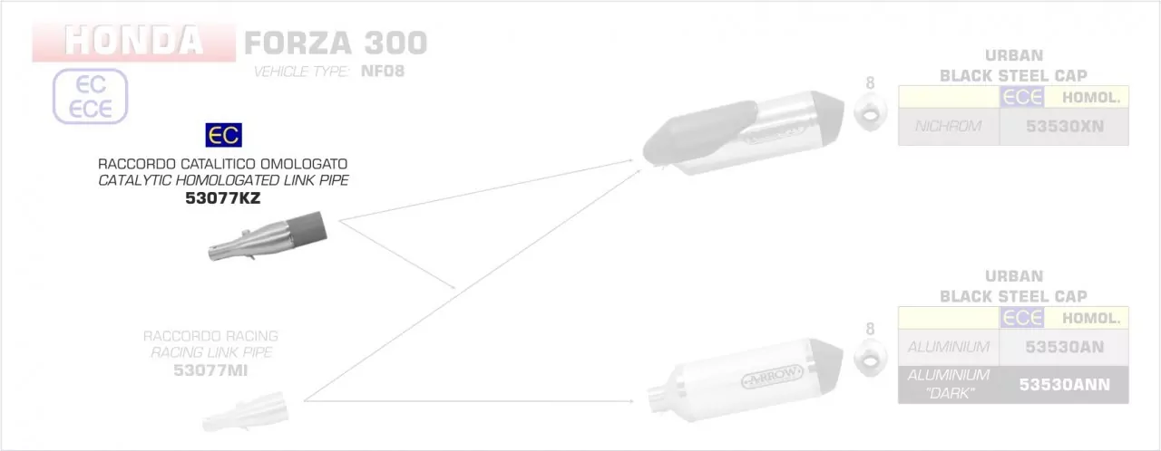 53077KZ-Arrow Verbindungsrohr Mit Kat HONDA FORZA 300 18-19
