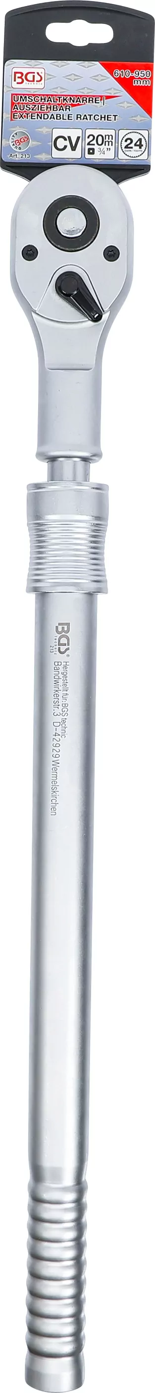 Umschaltknarre, ausziehbar | Abtrieb Außenvierkant 20 mm (3/4") | 600 - 985 mm