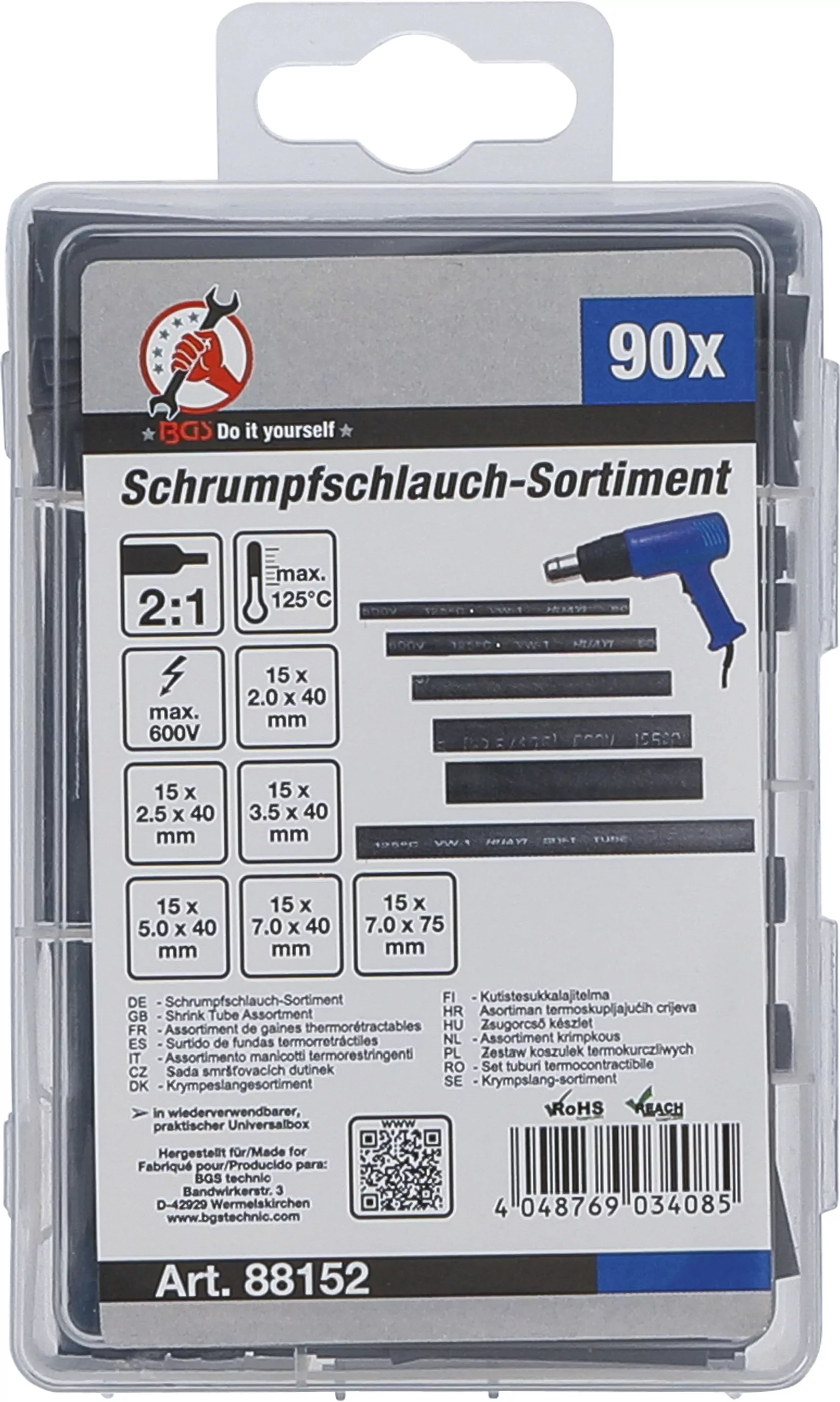Schrumpfschlauch-Sortiment | schwarz | 90-tlg.
