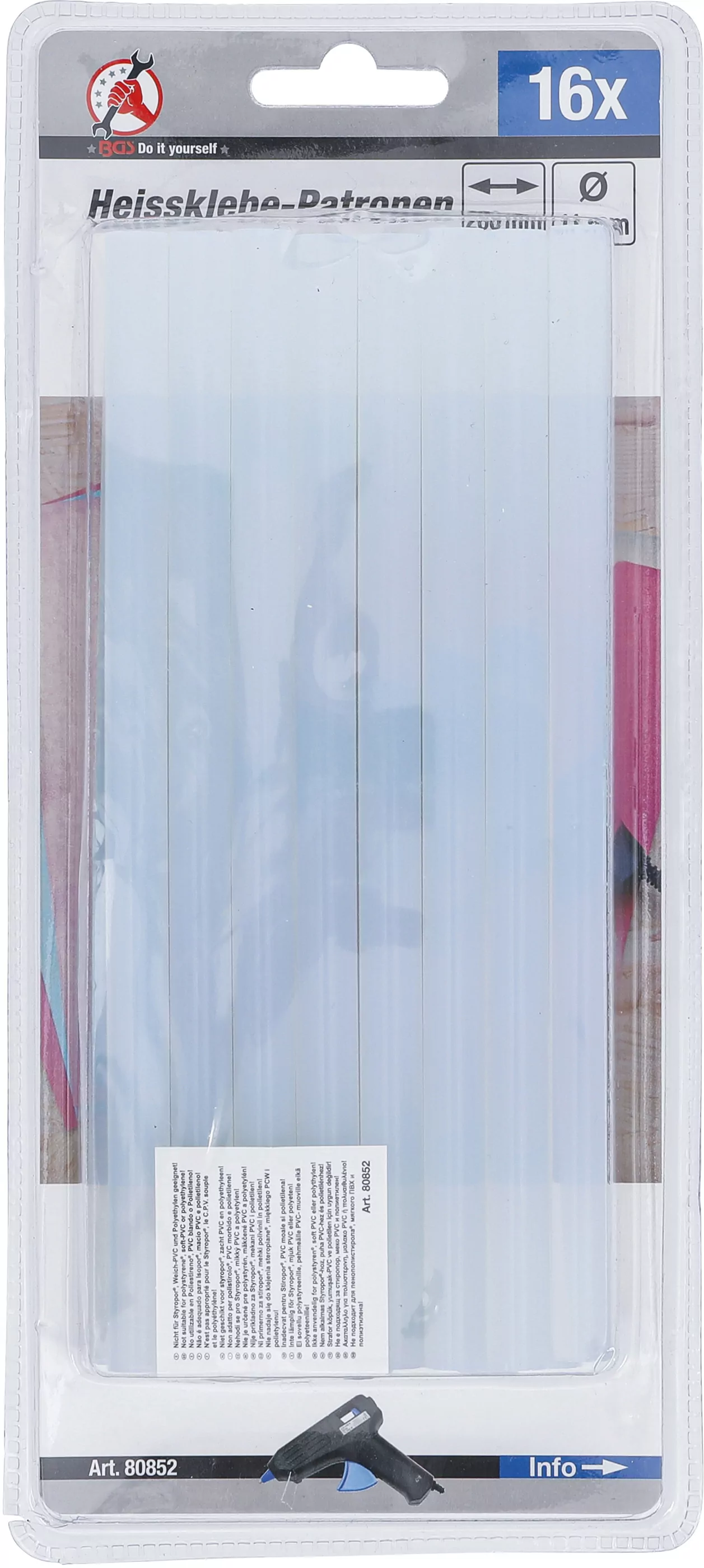 Heißklebe-Patronen | transparent | Ø 11 mm, 200 mm | 16-tlg.