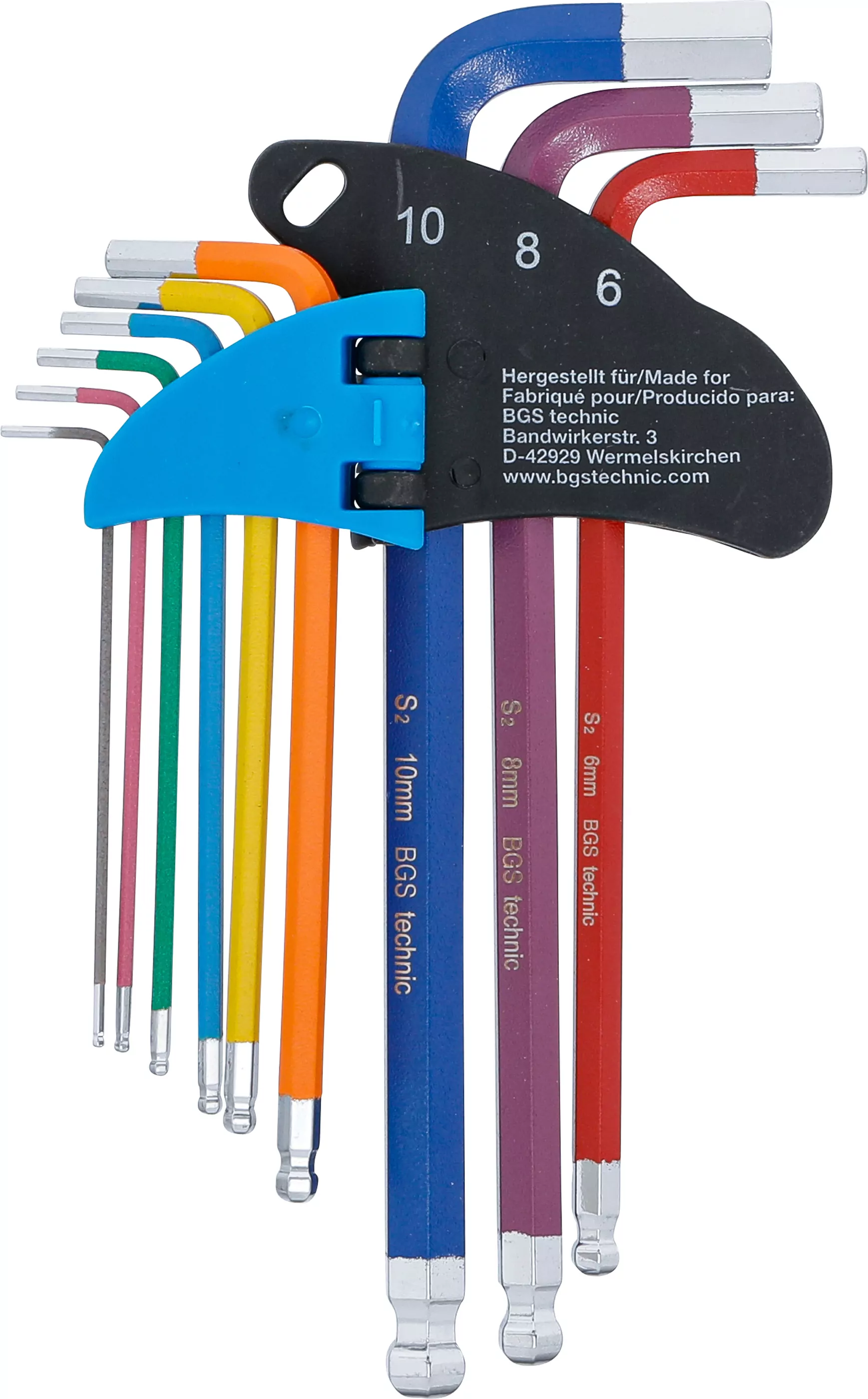 Winkelschlüssel-Satz | Multicolour | Innensechskant, Innensechskant mit Kugelkopf 1,5 - 10 mm | 9-tlg.