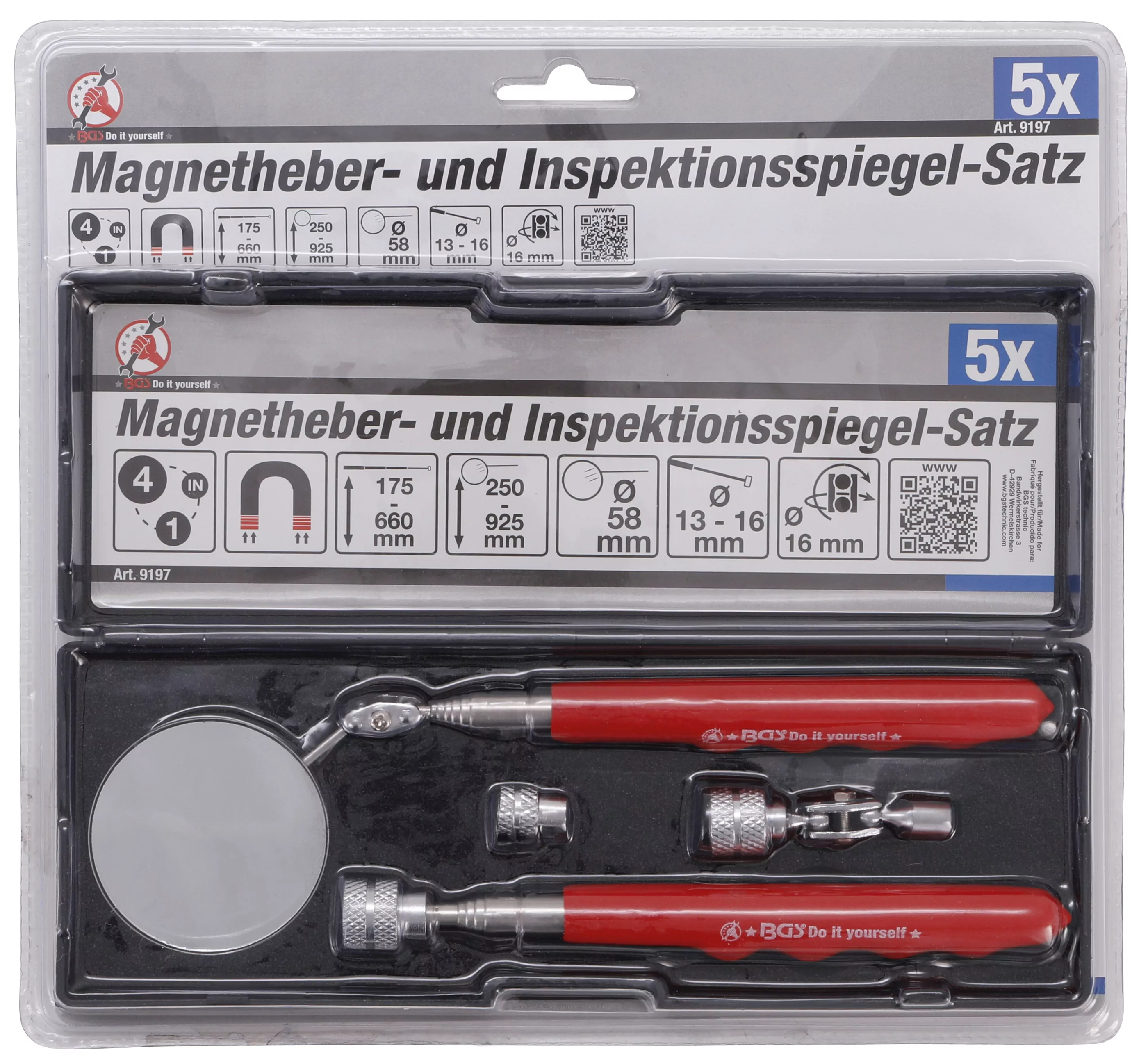 Magnetheber- und Inspektionsspiegel-Satz | 4-tlg.