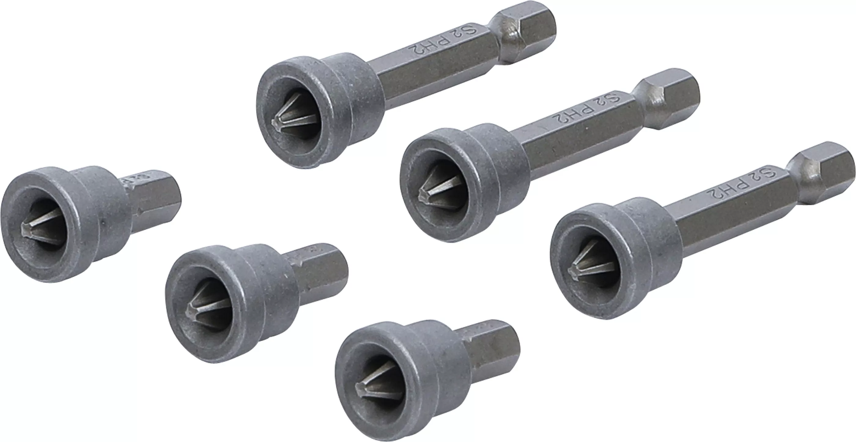 Bit-Satz mit Tiefenstopp | für Gipskartonplatten | Antrieb Außensechskant 6,3 mm (1/4") | Kreuzschlitz PH2 | 6-tlg.