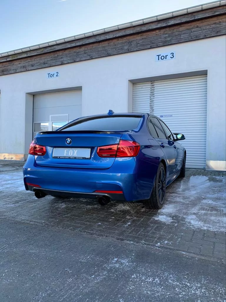 BMW F30/31 - 330i xDrive  Endschalldämpfer quer Ausgang rechts/links - 1x100 Typ 25 rechts/links Schwarz emalliert - mit Abgasklappe im linken Endrohr