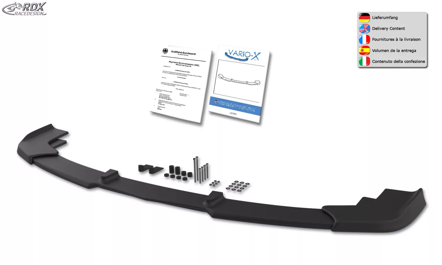 RDX Frontspoiler VARIO-X für MERCEDES E-Klasse W212 AMG-Styling 2009-2013 (Passend an Fahrzeuge mit AMG-Styling Frontstoßstange) Frontlippe Front Ansatz Vorne Spoilerlippe