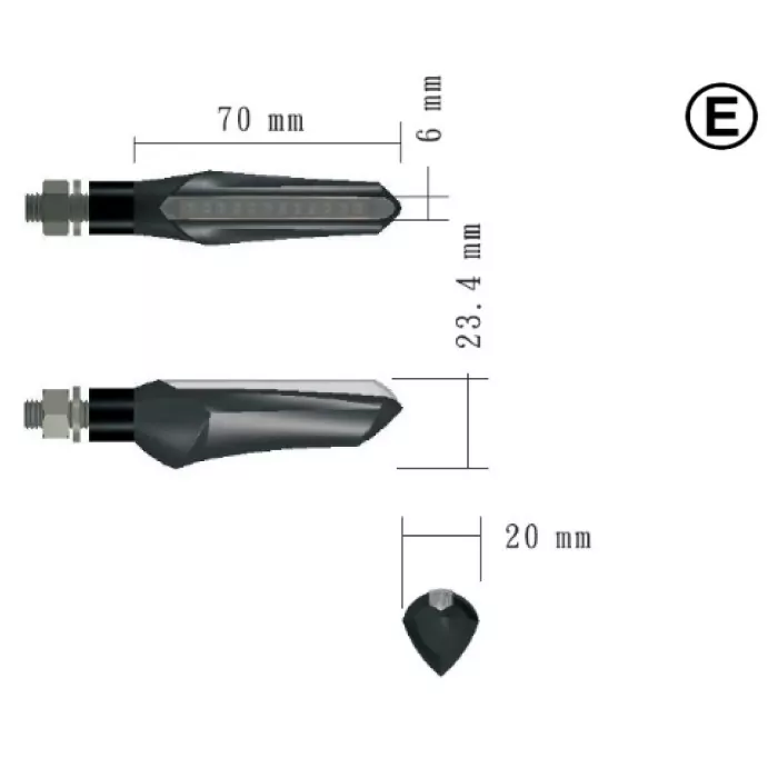 Led-blinker Runner | Sequenziell | Schwarz | Get.| Paar | M8 | L 70 X T 20 X H 23,5 Mm | E-geprüft