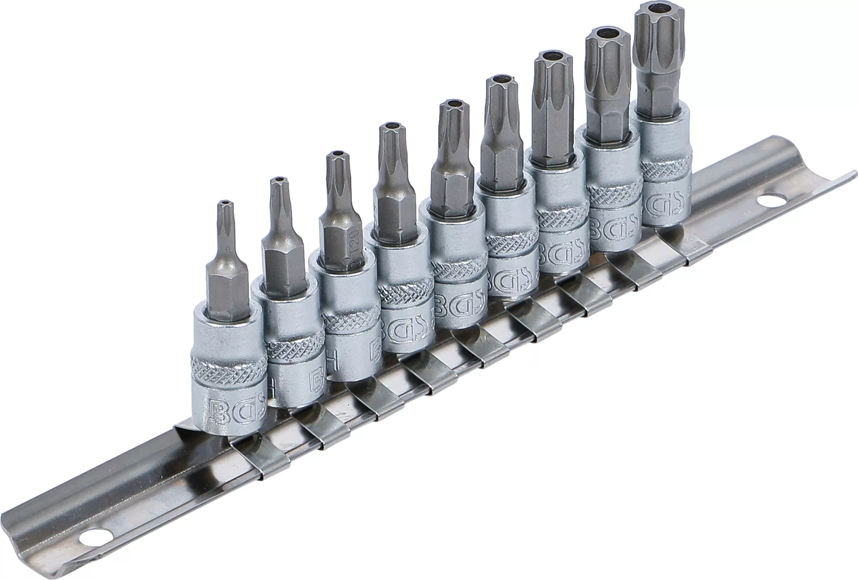 Bit-Einsatz-Satz | Antrieb Innenvierkant 6,3 mm (1/4") | T-Profil (für Torx) mit Bohrung T10 - T50 | 9-tlg.