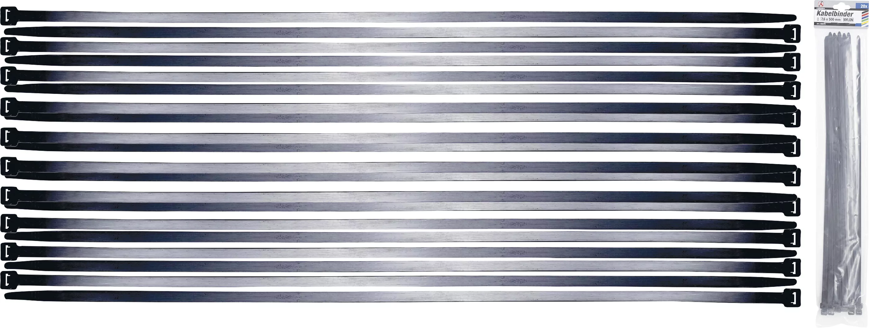 Kabelbinder-Sortiment | schwarz | 7,6 x 500 mm | 20-tlg.
