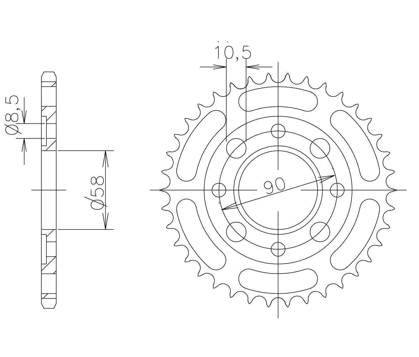 Kettenrad Stahl 56 Zähne Teilung 428
