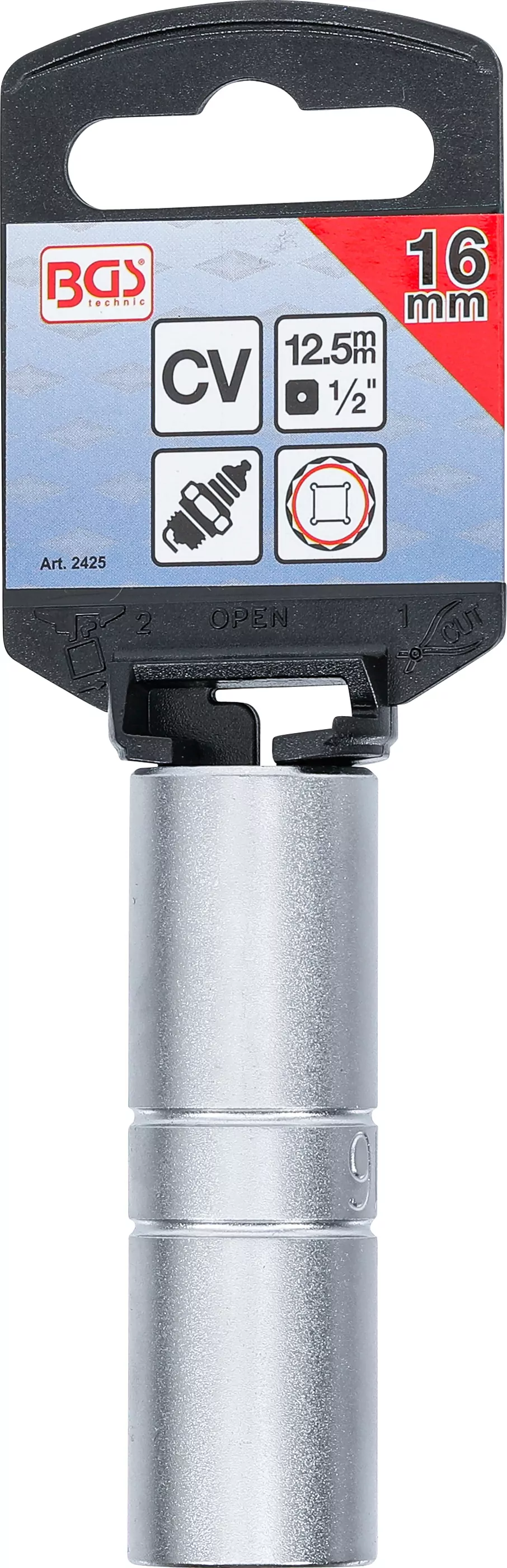 Zündkerzen-Einsatz Sechskant | dünnwandig | Antrieb Innenvierkant 12,5 mm (1/2") | SW 16 mm