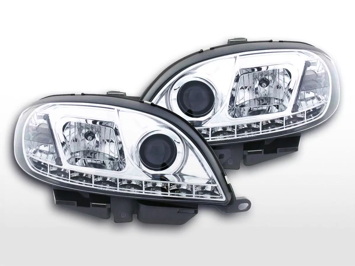 Scheinwerfer Set Daylight LED TFL-Optik Citroen Saxo Bj. 00-02 chrom