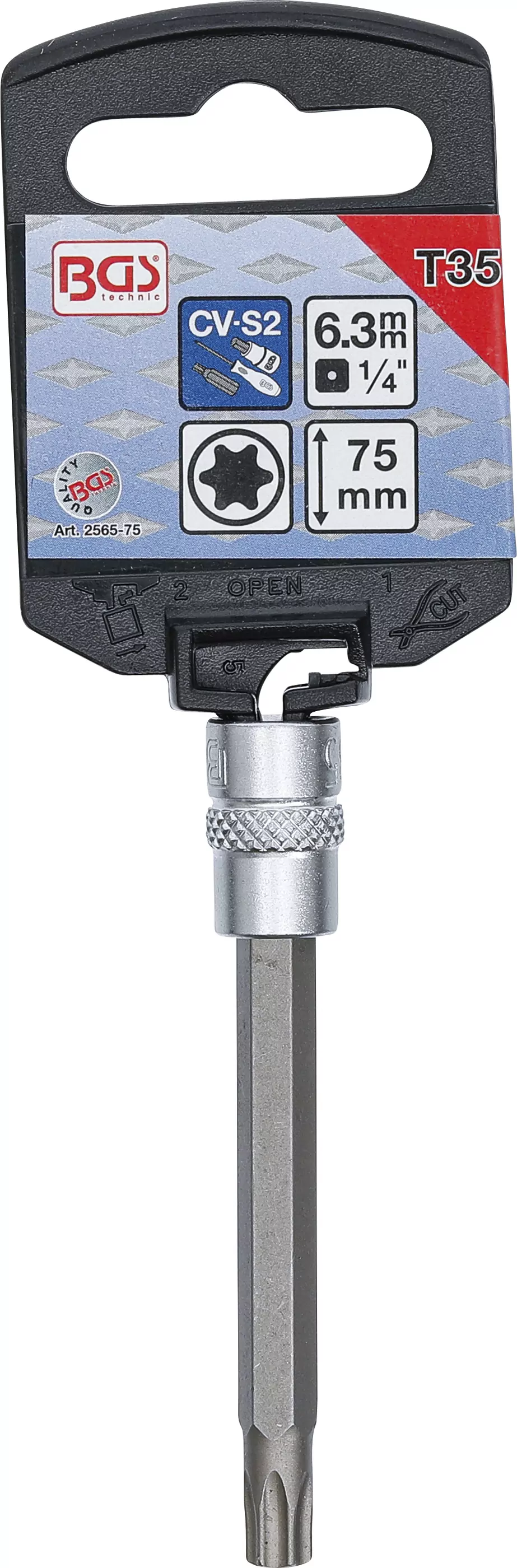 Bit-Einsatz | Länge 75 mm | Antrieb Innenvierkant 6,3 mm (1/4") | T-Profil (für Torx) T35