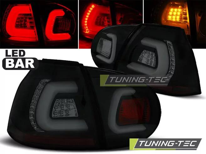 Led Bar Tail Lights Black Smoke Fits Vw Golf 5 10.03-09