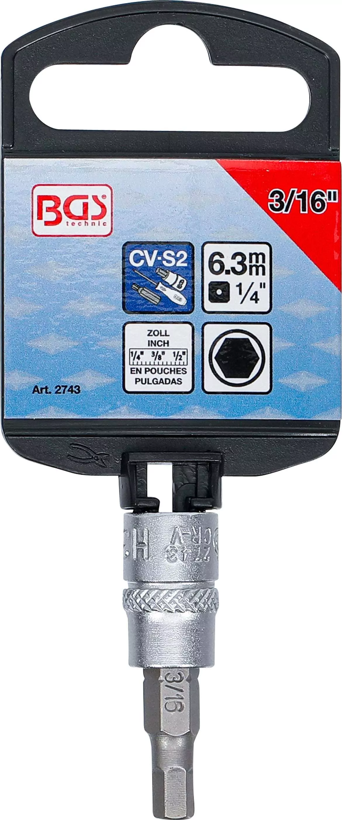 Bit-Einsatz | Antrieb Innenvierkant 6,3 mm (1/4") | Innensechskant 3/16"