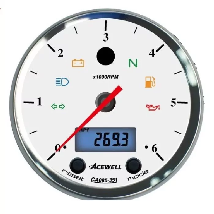 Acewell | Analog Dzm 6000rpm | Digital Tacho | Ring Chrom | Zifferblatt Weiss | Gehäuse Schwarz