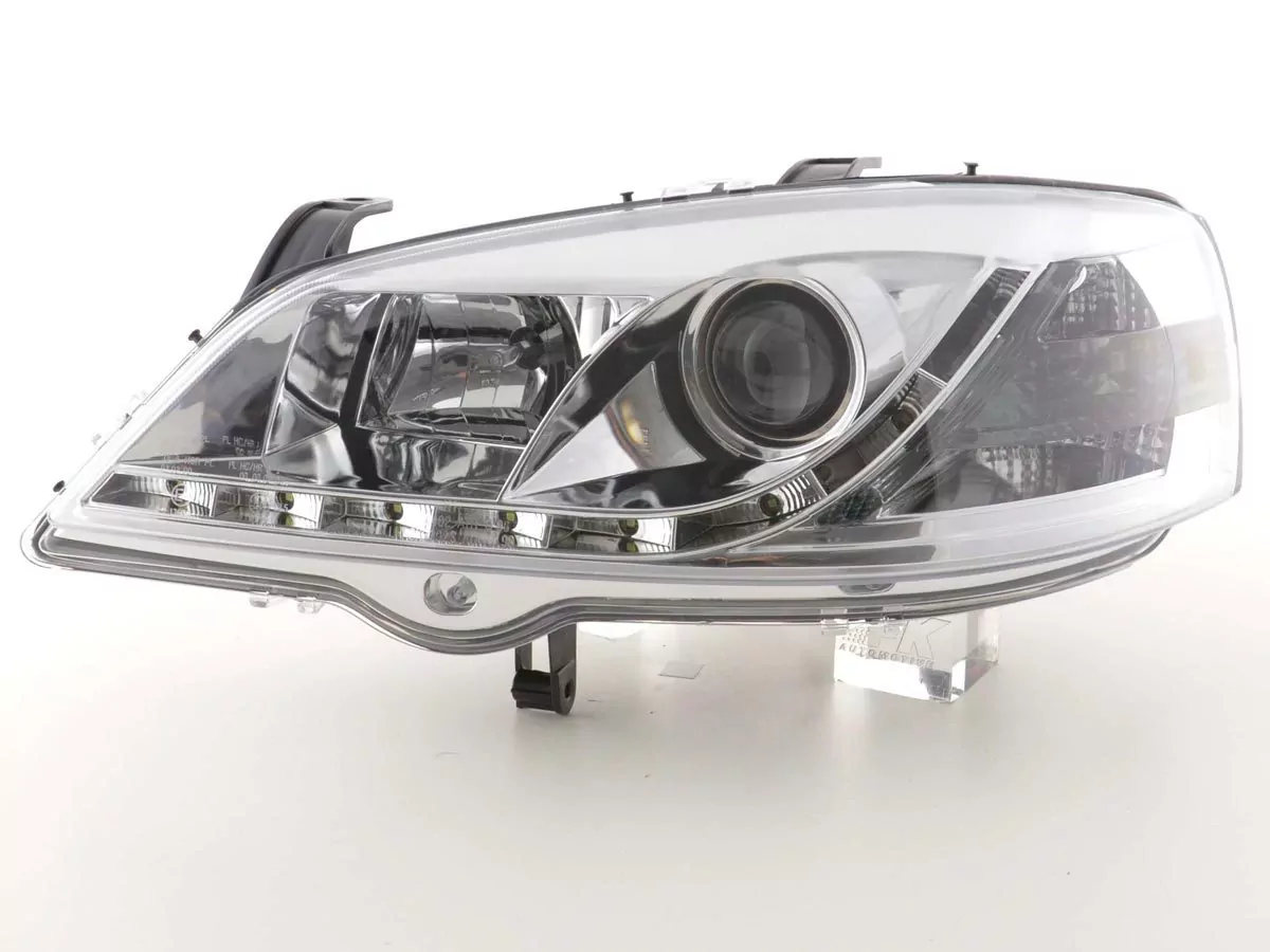 Scheinwerfer Set Daylight LED TFL-Optik Opel Astra G Bj. 98-03 chrom