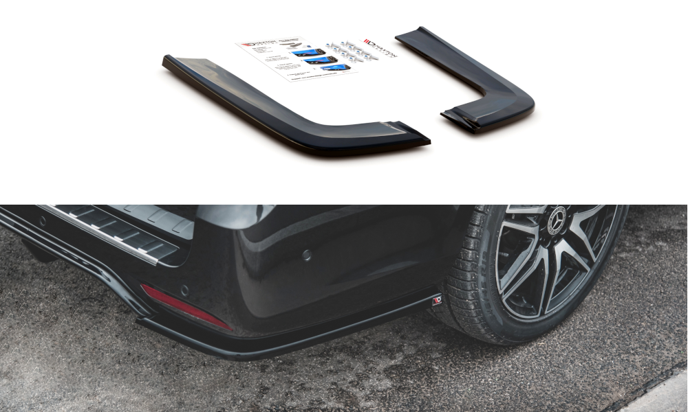 Heck Ansatz Flaps Diffusor V.2 Passend Für Mercedes-Benz V-Klasse AMG-Line W447 Facelift Schwarz Hochglanz