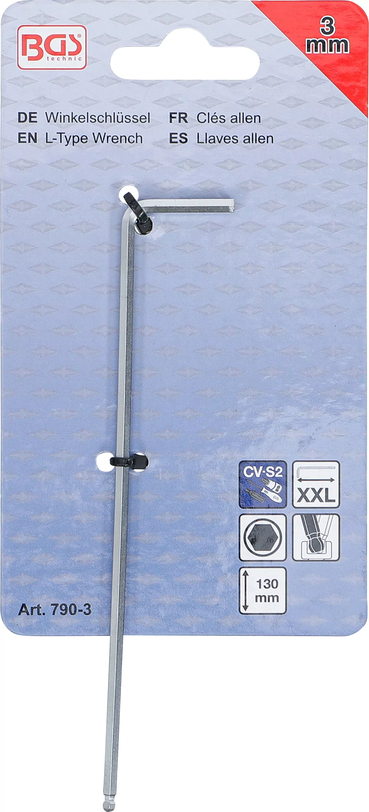 Winkelschlüssel | extra lang | Innensechskant / Innensechskant mit Kugelkopf 3 mm