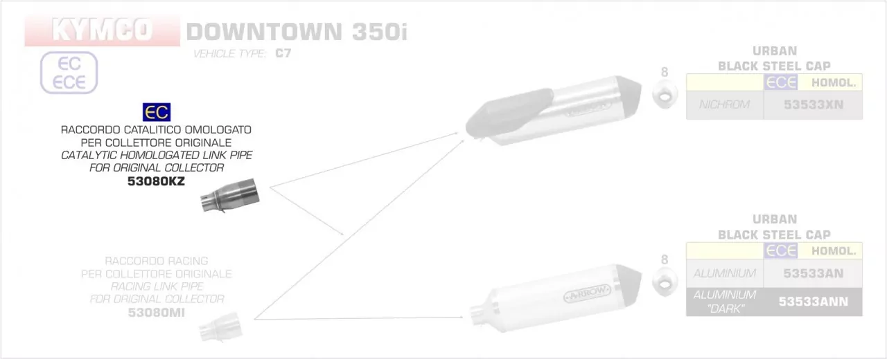 53080KZ-Arrow Verbindungsrohr Mit Kat Kymco Downtown 350i 16-19