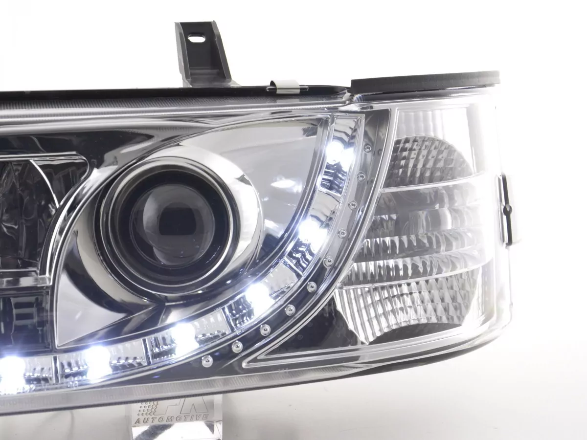 Scheinwerfer Set Daylight LED TFL-Optik VW Bus Typ T4 Bj. 90-03 chrom für Rechtslenker