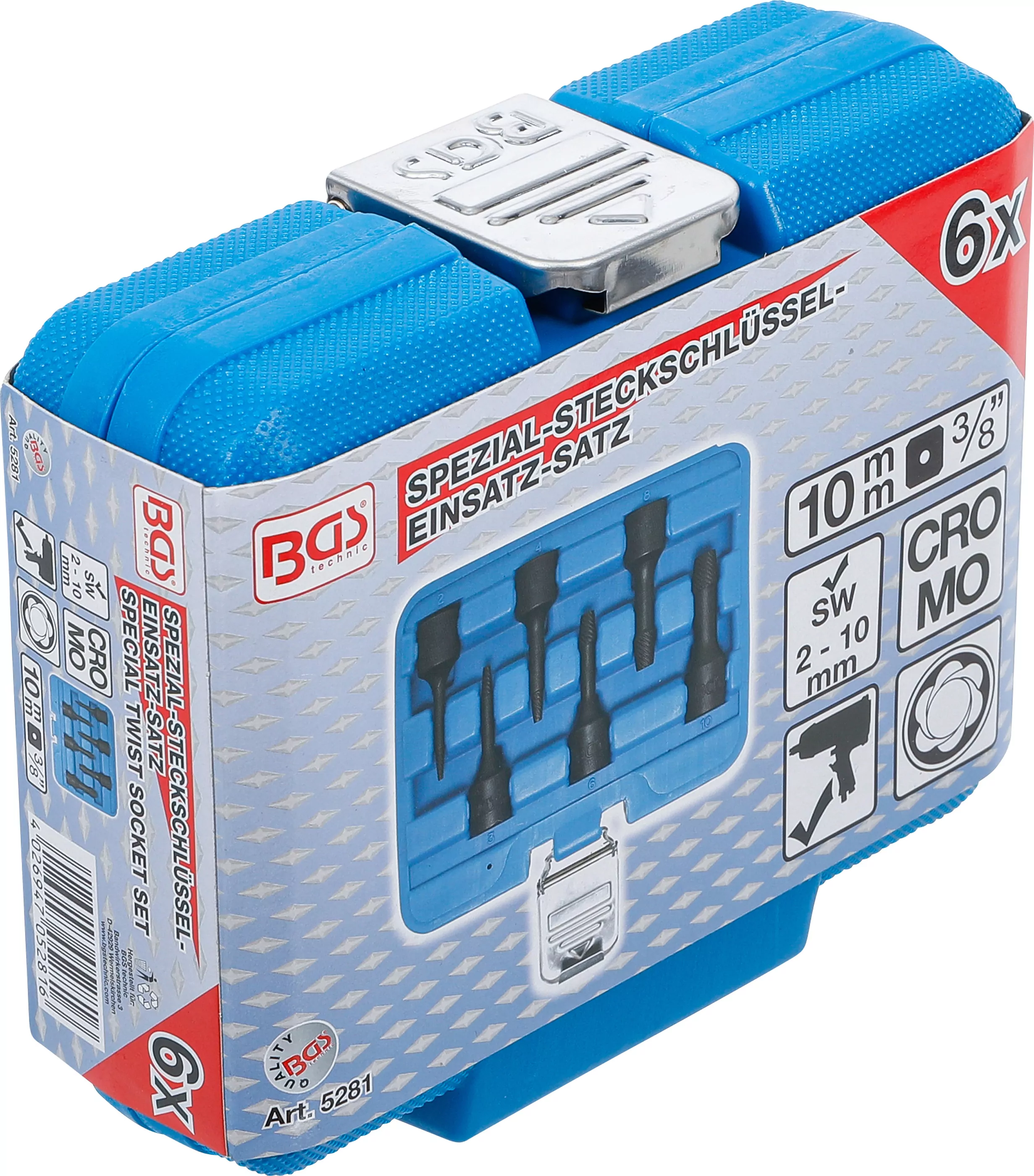 Spiral-Profil-Steckschlüssel-Satz / Schraubenausdreher | Antrieb Innenvierkant 10 mm (3/8") | 2 - 10 mm | 6-tlg.