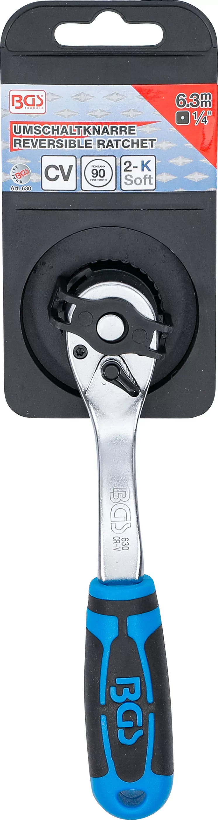 Umschaltknarre | feinverzahnt | Abtrieb Außenvierkant 6,3 mm (1/4")