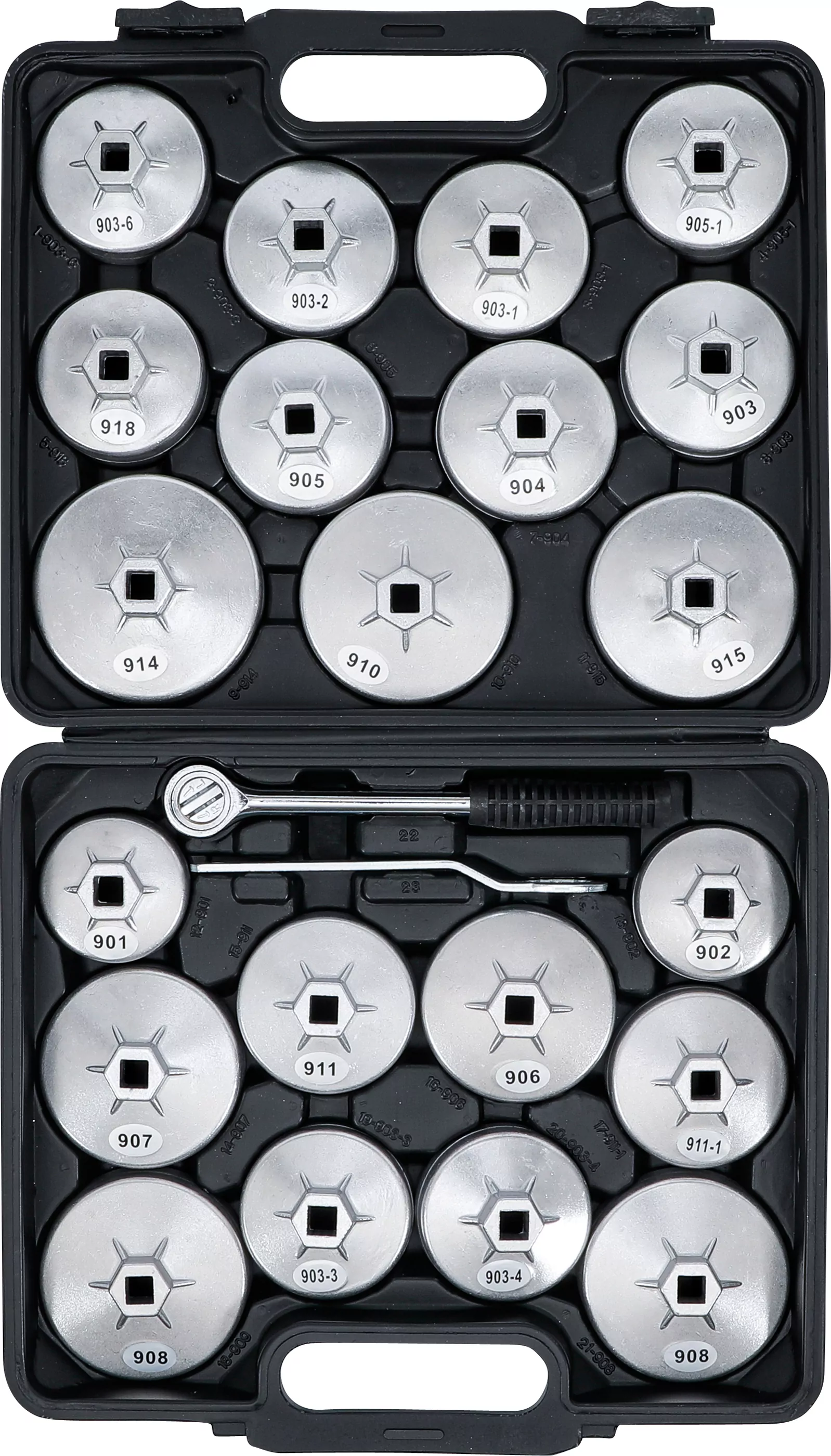 Ölfilterschlüssel-Satz | Aluminium-Druckguss | Antrieb Innenvierkant 12,5 mm (1/2") | 23-tlg.