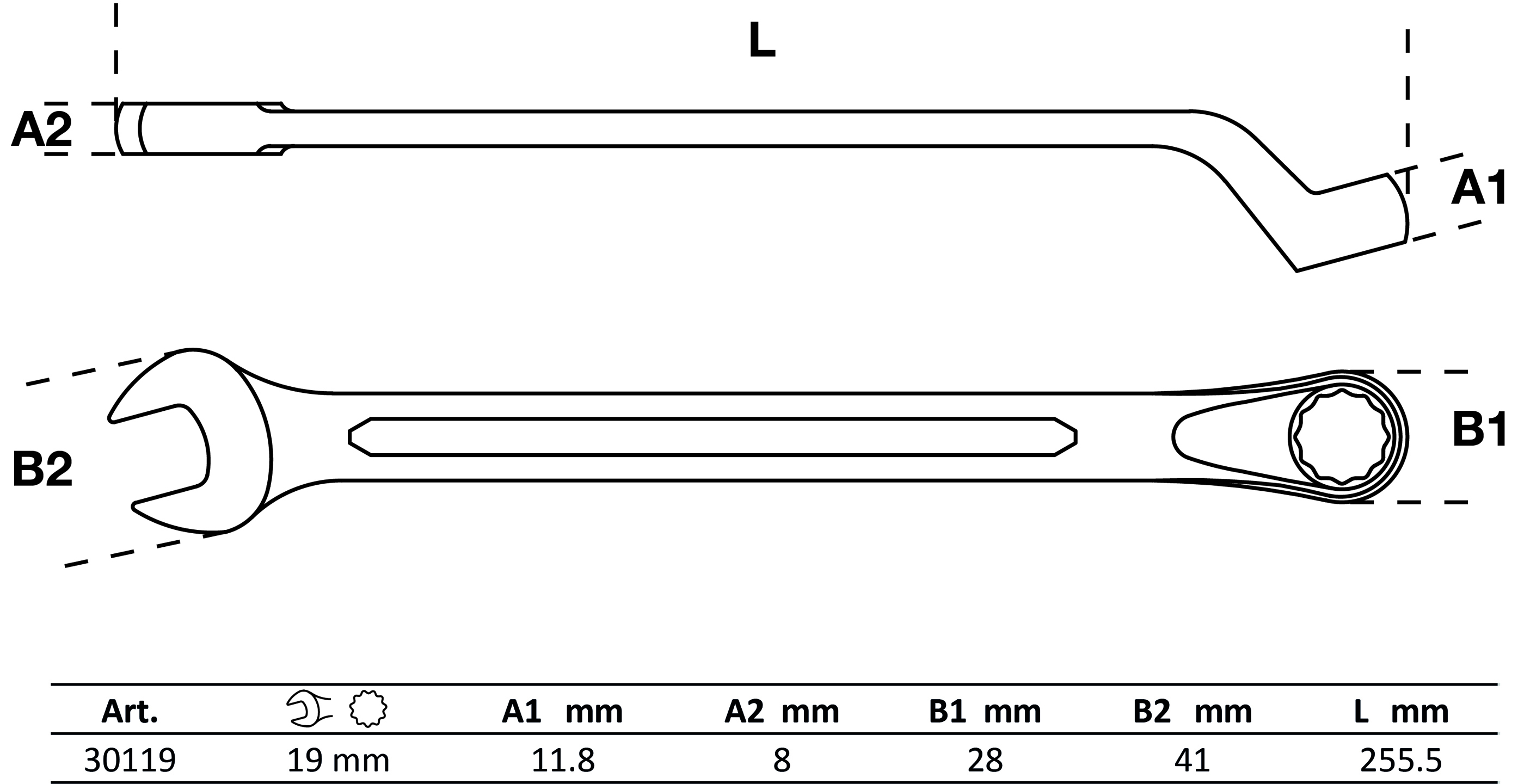 Maul-Ringschlüssel, gekröpft | SW 19 mm