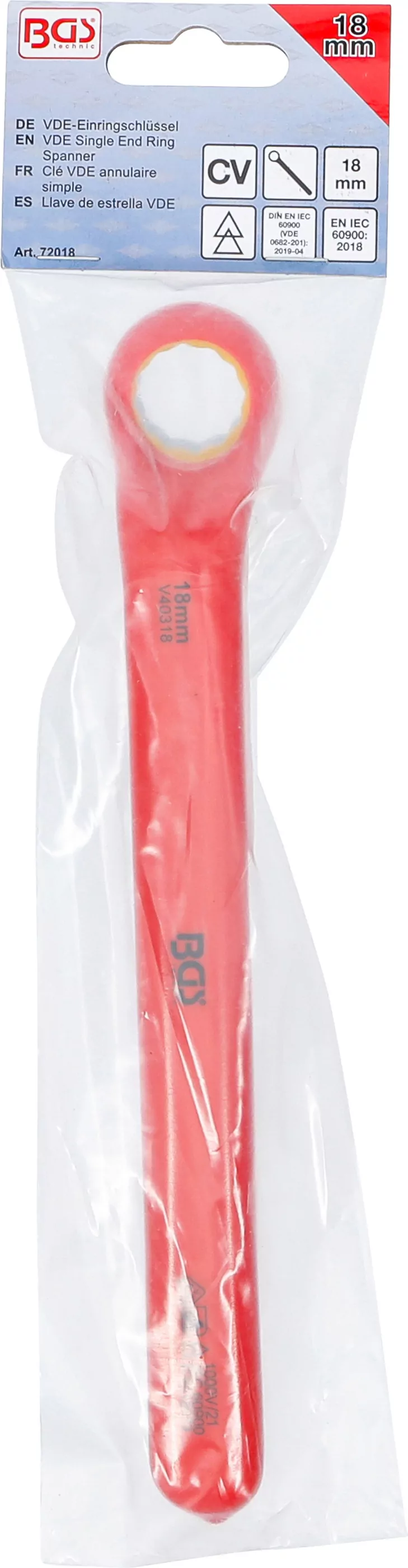 VDE-Einringschlüssel | tief gekröpft | SW 18 mm