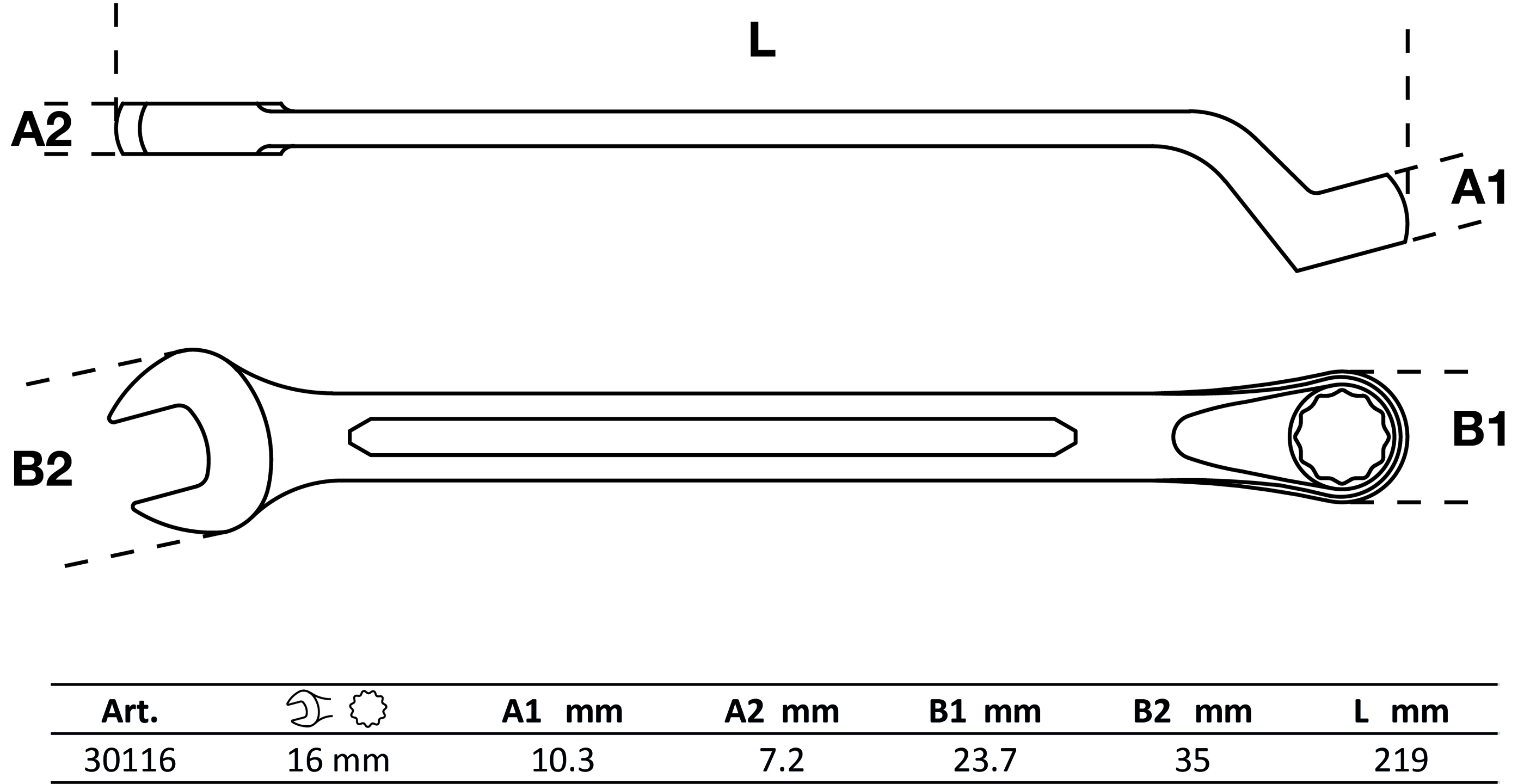 Maul-Ringschlüssel, gekröpft | SW 16 mm