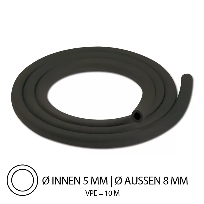 Benzinschlauch, Gummi, IØ=5mm x AØ=8mm, Mindestbestellmenge = 10 m/Preis je Meter