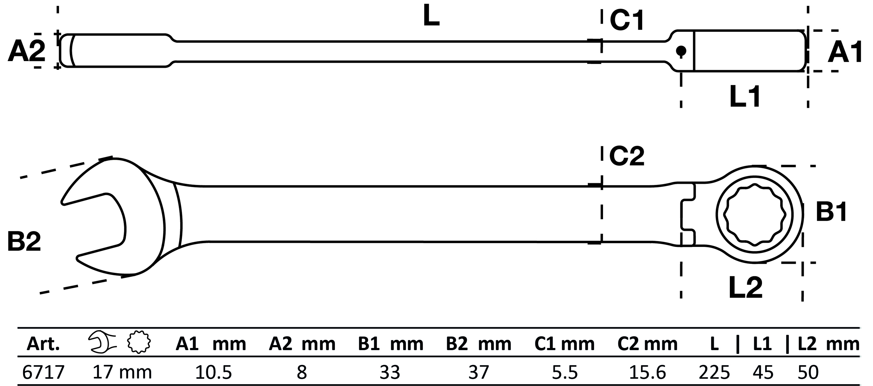 Ratschenring-Maulschlüssel | abwinkelbar | SW 17 mm