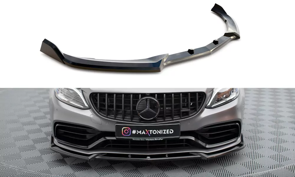 Front Ansatz V.2 Für Mercedes-AMG C63 Limousine / Kombi W205 Facelift Schwarz Hochglanz