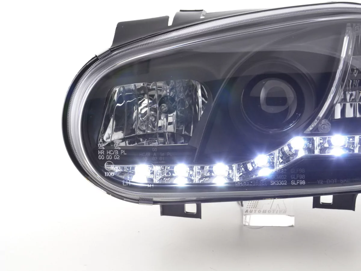 Scheinwerfer Set Daylight LED TFL-Optik VW Golf 4 Typ 1J Bj. 98-03 schwarz für Rechtslenker