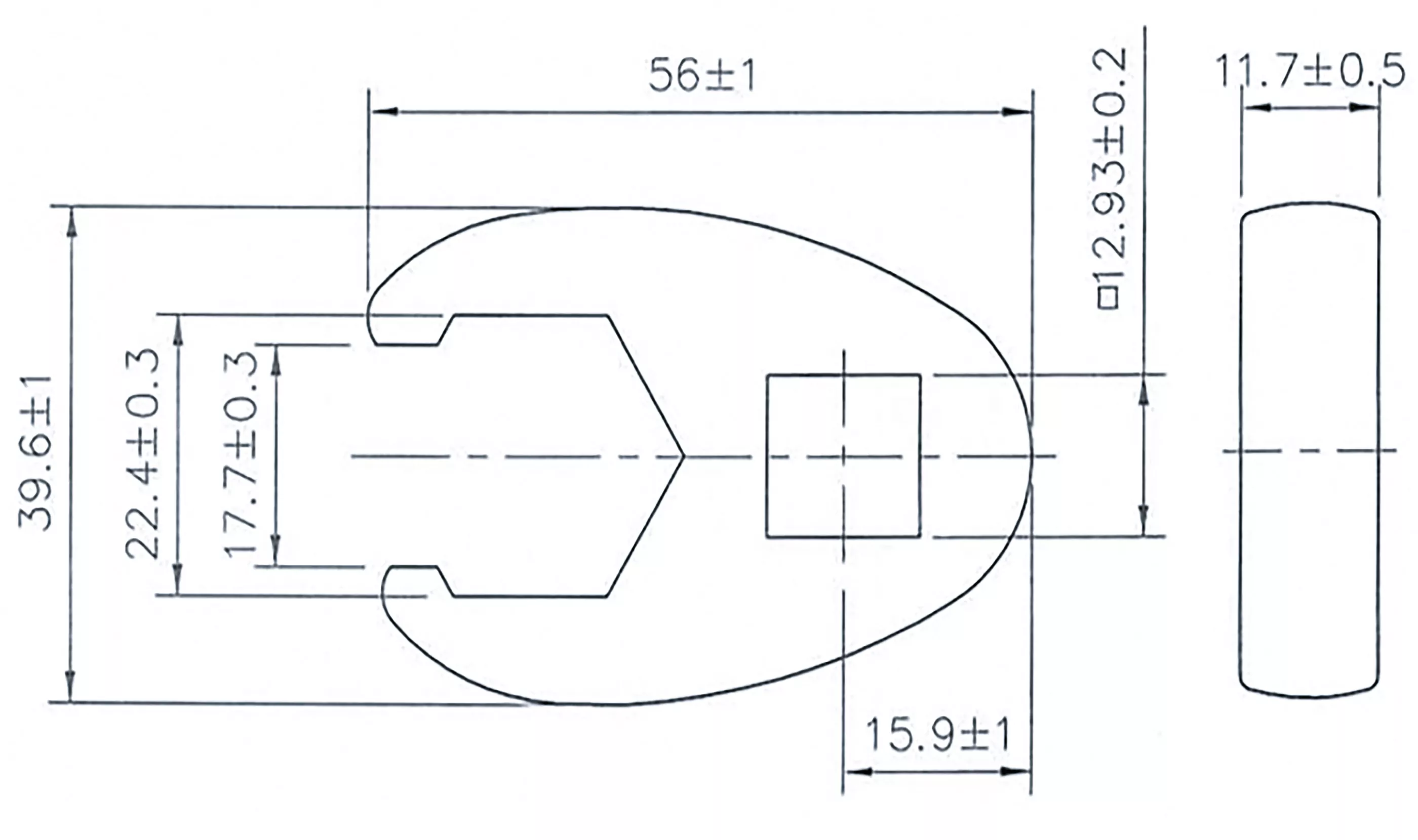 Hahnenfußschlüssel | Antrieb Innenvierkant 12,5 mm (1/2") | SW 22 mm